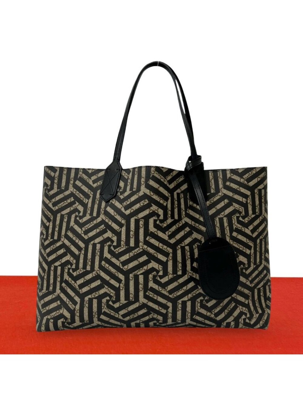 Gucci GG Carre Id Reversible Leather Tote Shoulder Bag Brown